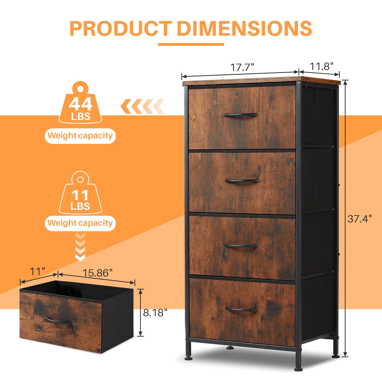 Simenmax 4 Storage Dresser for Bedroom, Wide Fabric Closet Chests Organizer Tower Furniture, Brown