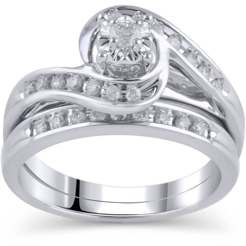 ONLINE 1/3 Carat T.W. Diamond Bypass Ring Bridal Set in 10kt White
