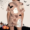 thumbnail image 4 of Yellow Halloween Pajamas Women Silk Imitation Soft Button Down Sleepwear, Short Sleeve Shirt and Shorts Pj Set with Split Design for Sleep, Lounge, Wedding, Bridal, Gifts XL, 4 of 6