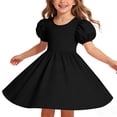 thumbnail image 7 of CYRBOKO Girls Dresses with Puff Sleeve, Casual Stretchy Summer A-line Midi Dresses for Kids Black Size 7-8 T, 7 of 7