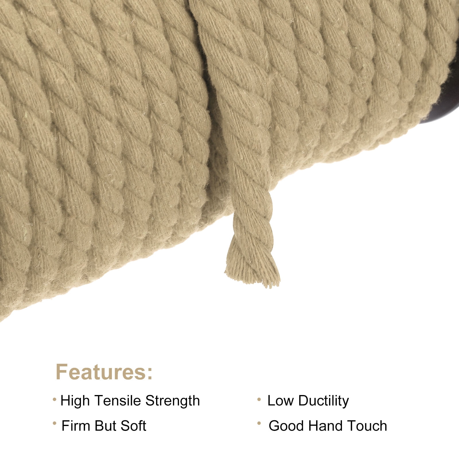 Cotton Rope 3 Strand Twisted Braided Rope Cord, Light Brown 40m/47 Yard 8mm Dia for Wall Hanging, Plant Hanger