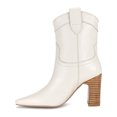 thumbnail image 2 of XYD Women Classic Pull On Mid Calf Boots Almond Closed Toe Cork Block Chunky Heels Booties Casual Dressy Shoes Size 4 White, 2 of 4