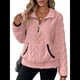 thumbnail image 3 of Suéter de Larga con Cremallera de un Cuarto para Mujer, Sudadera de Forro con Capucha, Sudaderas con Solapa, Suéteres Cálidos con Bolsillos. Rosa M, 3 of 9