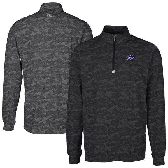 Men's Cutter & Buck Black Buffalo Bills Big & Tall Traverse Eco Camo Tri-Blend DryTec Quarter-Zip Jacket