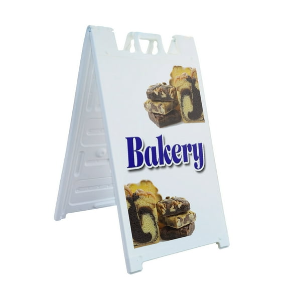 A-frame Sidewalk Bakery 24" x 36" Double Sided A-Frame Sidewalk Sign, Includes 2 Plastic Inserts | Foldable Portable White Signicade Sandwich Board Signs