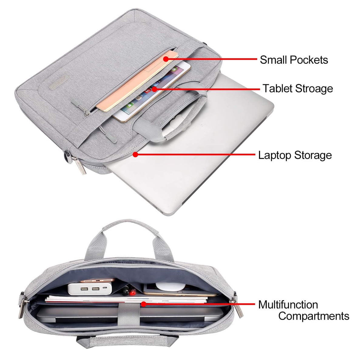 Mosiso 13-13.3 inch Polyester Laptop Shoulder Bag for MacBook Air Pro, 13.3" Notebook Messenger Bag Briefcase Computer Handbag for Dell HP Lenovo Asus Acer Surface, Light Gray