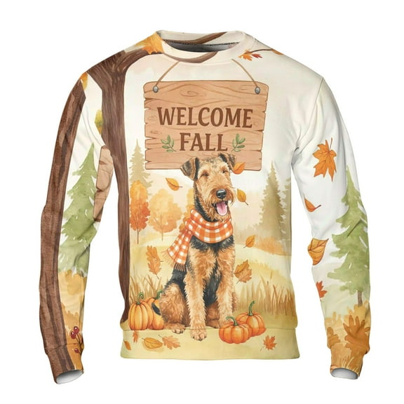 Welcome Fall Airedale Terrier Cozy Autumn Field Pumpkins Golden Leaves All Over Print 3D Sweatshirt Unisex Merch Dale Waterside Dog Lover - 12013