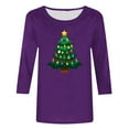 thumbnail image 4 of asdoklhq Christmas Sweaters for Women Ladies' Casual Christmas Print Round Neck Three Quarter Sleeve 3/4 Sleeve T-shirt Loose Top Purple M, 4 of 5