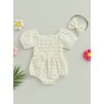 thumbnail image 2 of GXFC Infant Baby Girl Romper Dress Outfits Newborn Girls Short Sleeve Off-shoulder Jumpsuit One Piece Skirt Dress Babysuit with Bow Headband 0-18M, 2 of 9