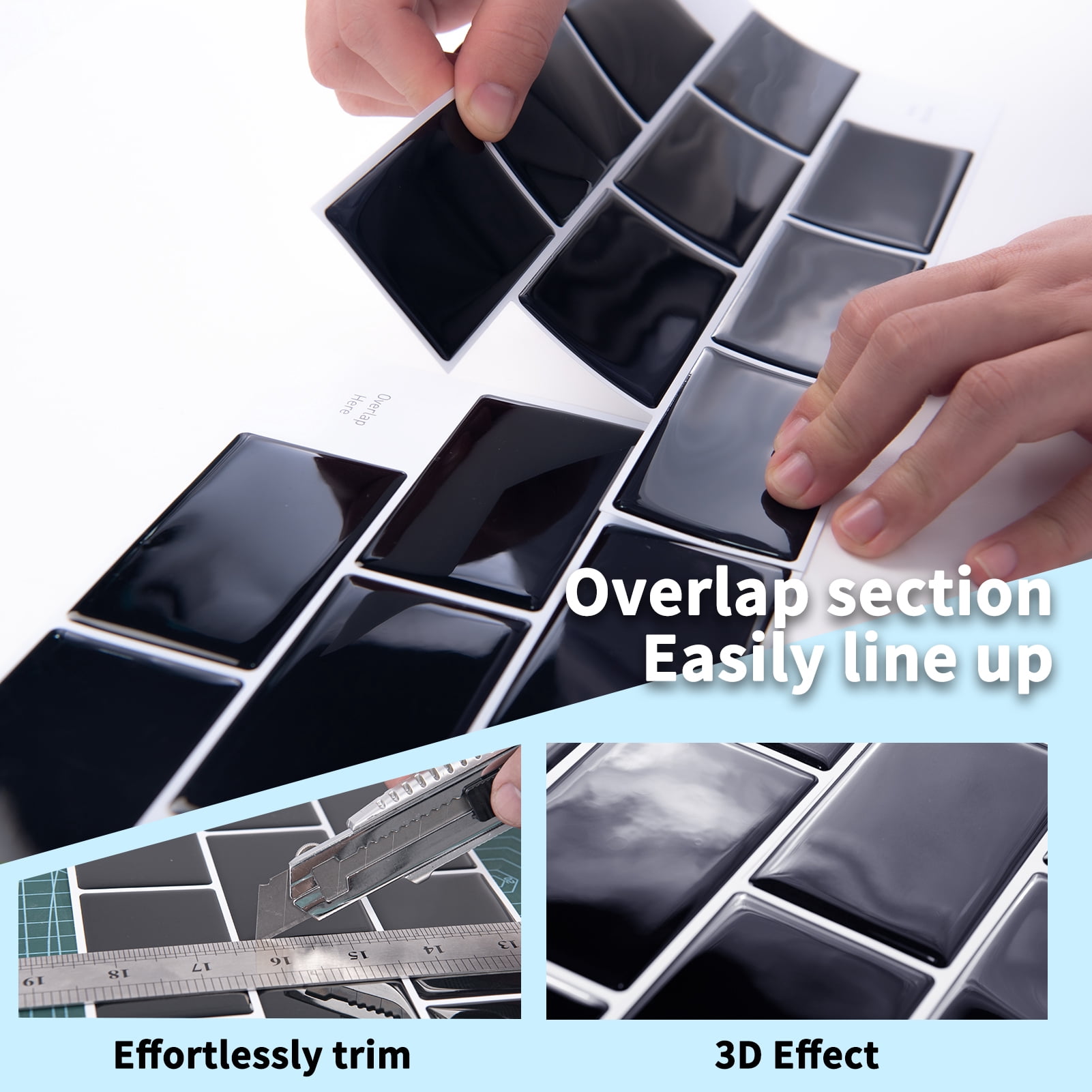 Art3d 20-Pack 12" x 6" Peel and Stick Kitchen Backsplash Tile, Vinyl Stick On Subway Tile, Black with White Grouting