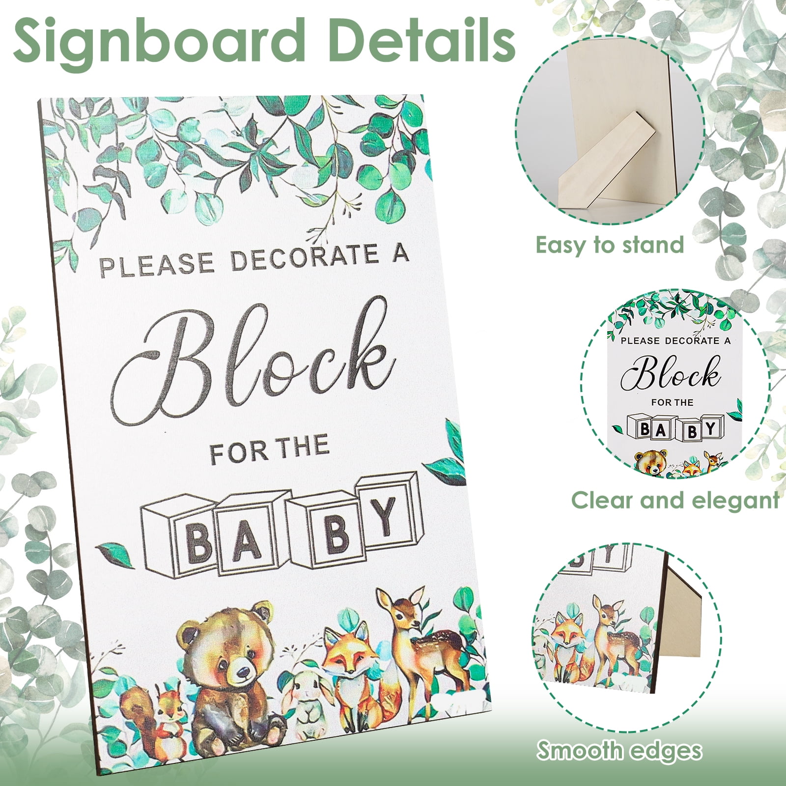 104Pcs Baby Shower Block Game Set Funny Baby Shower Games Sign Kit with 12 Marker 48 Wood Cube 42 Stencils Wood Sign for Party
