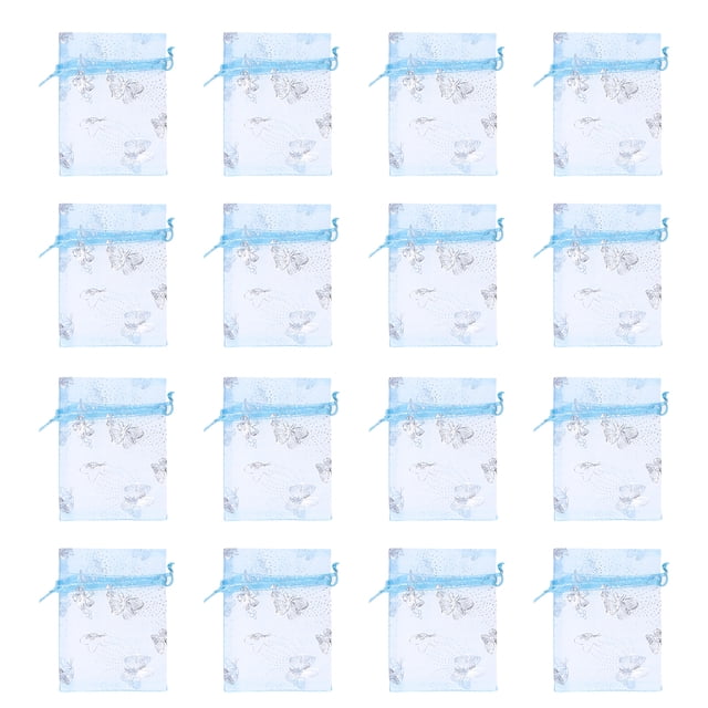 Miangastore Sky-Blue Mesh Drawstring Pouch 100Pcs 4.72X3.54In