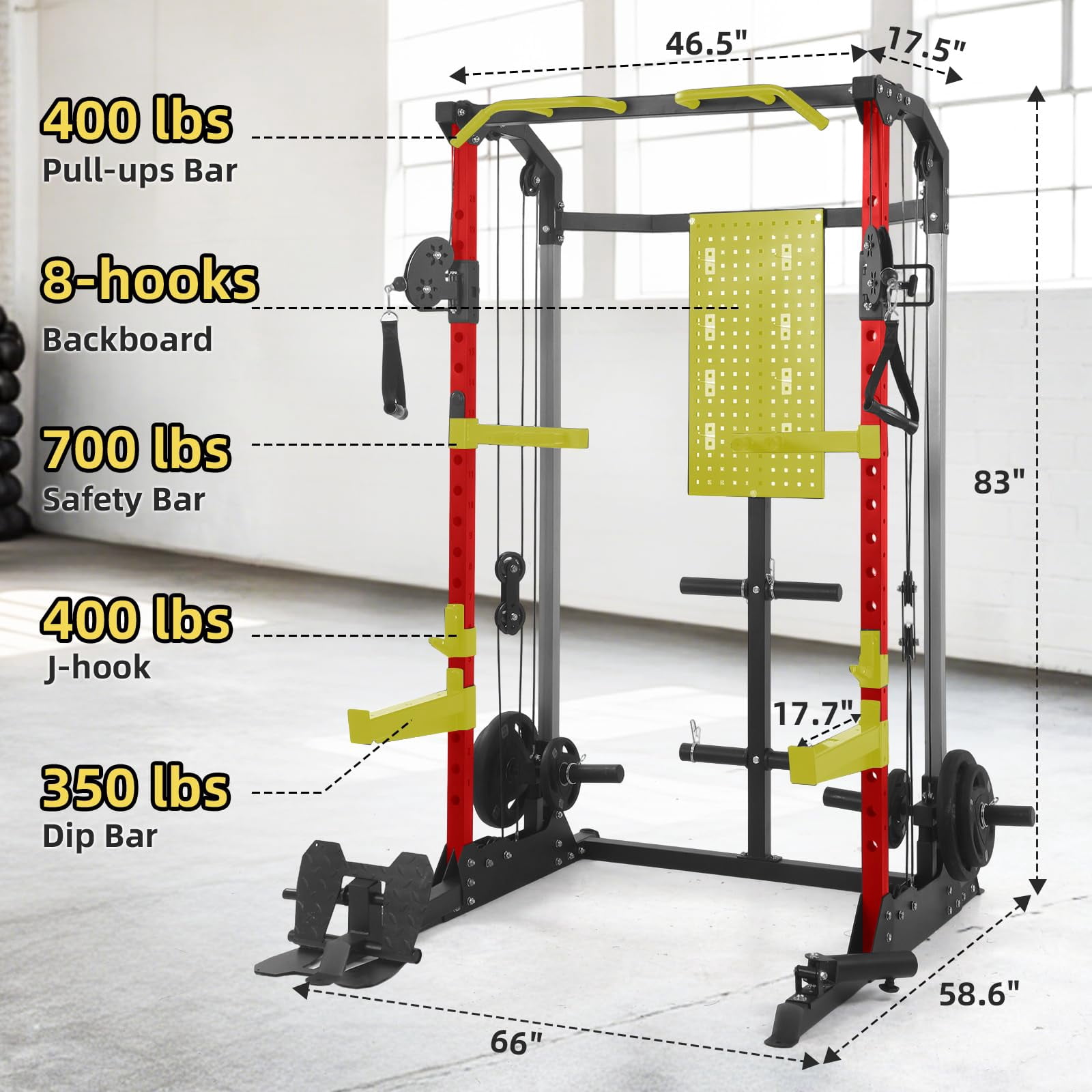 Ataujin Multi-Functional Machine Power Cage, 2000LB Power Rack with Independent Dual Pulley System, Home Gym Workout Machine for Stability & Strength Training