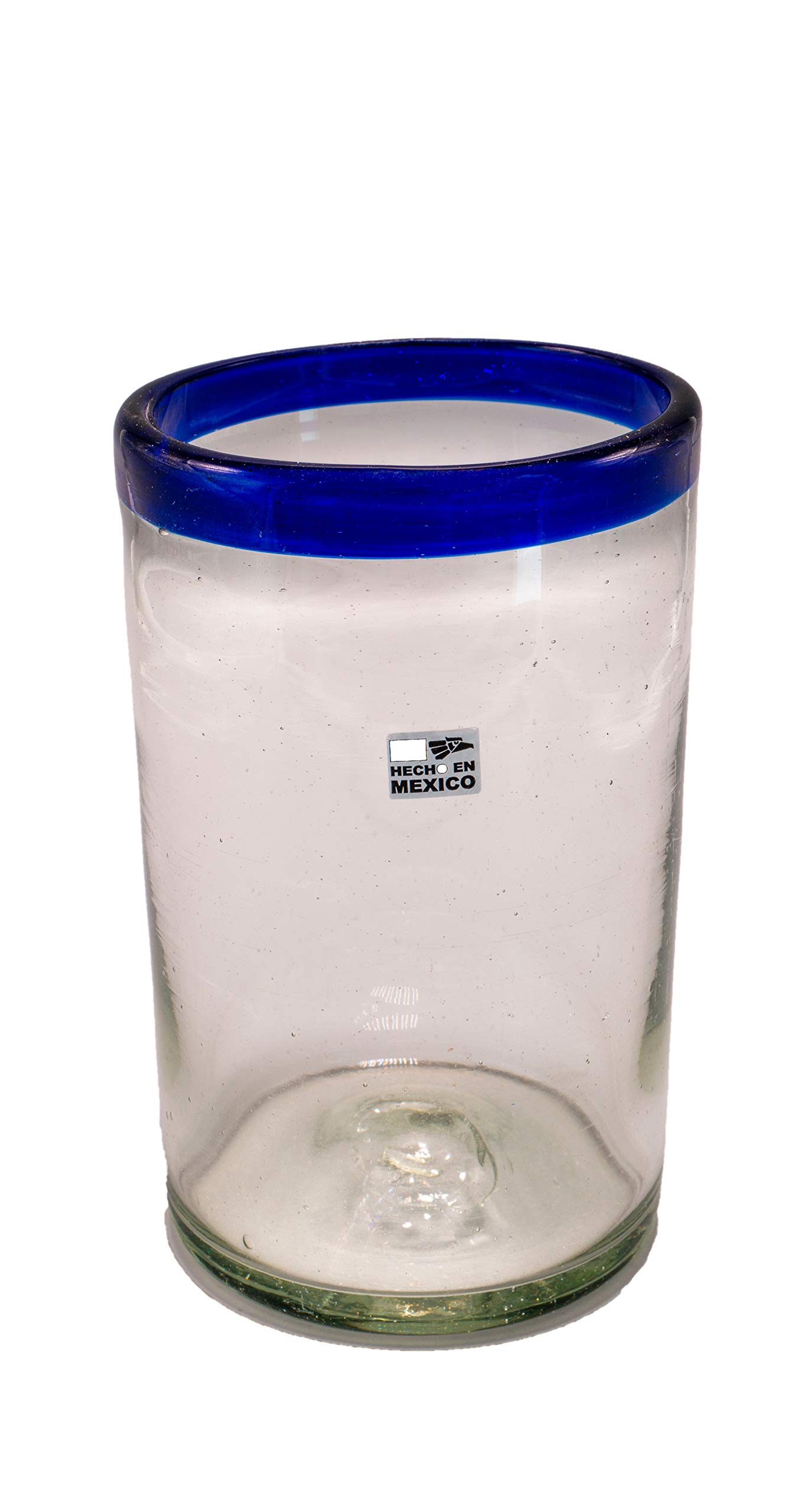 Set of 6 HandBlown Drinking Glasses from Mexico with Cobalt Blue Rim