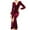 Burgundy, variant on Herrnalise Women's Long Sleeve Deep V Neck Solid Color Neck Padded Shoulder Midi Calf Dresses S-2XL