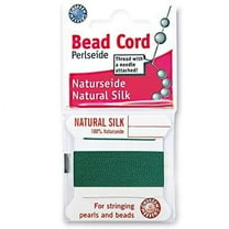 Griffin Silk Bead Cord Perlseide – Green Color – Size 5 (0.65mm) – 2 Meters per Card – Stainless Steel Needle Attached – for Knotting Pearls, Gemstones, Crystals and Beads