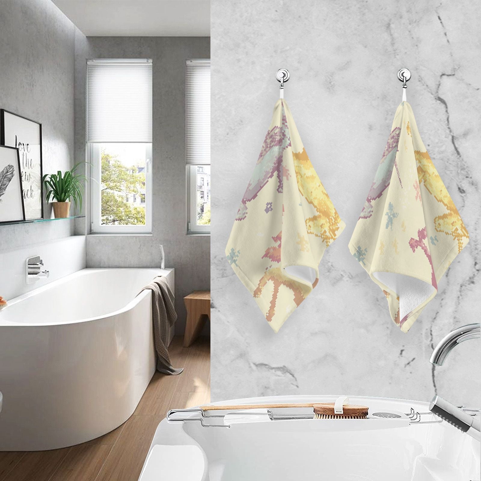 Pixel Unicorns Stars Hand Towels Cotton Bath Towels Large Face Towels Absorbent for Bathroom 2 Packs