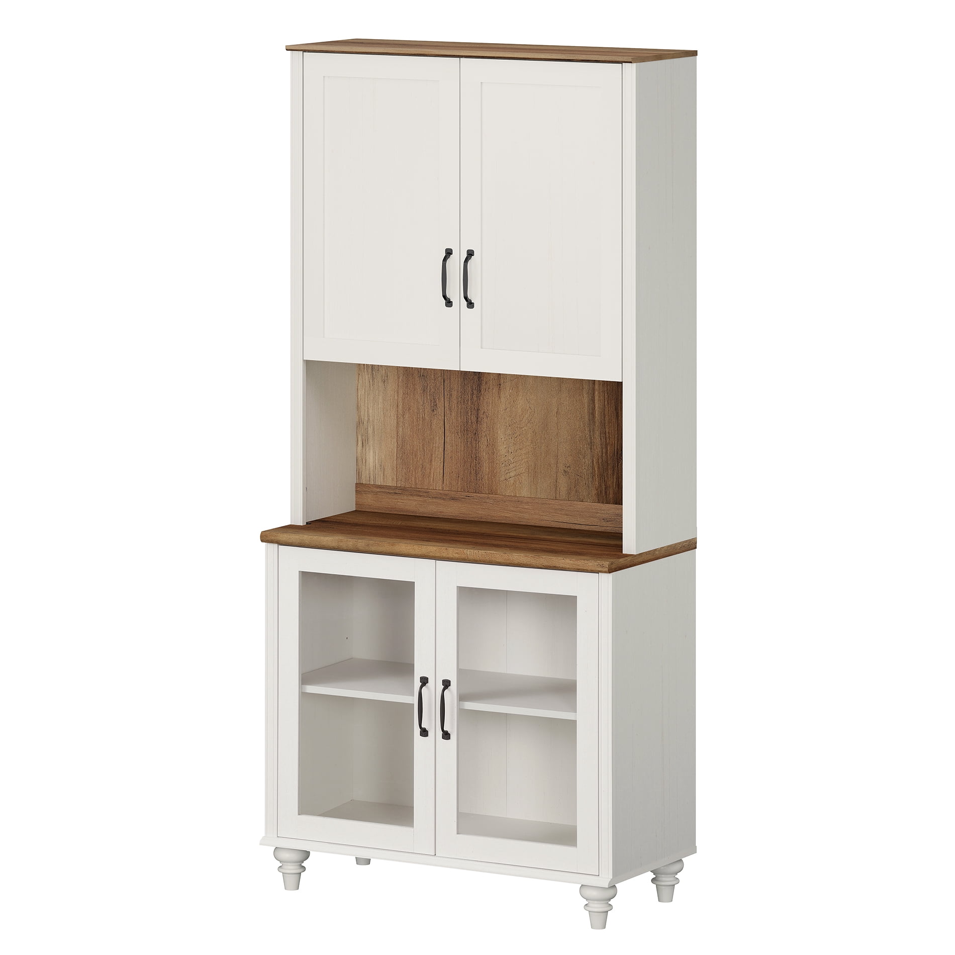 Sideboard Buffet Cabinet with Storage, 5-Tier Bookcase with Adjustable Shelf, Farmhouse Library Wooden Bookshelves for Living Room, Office, Study Room, White, 72" H