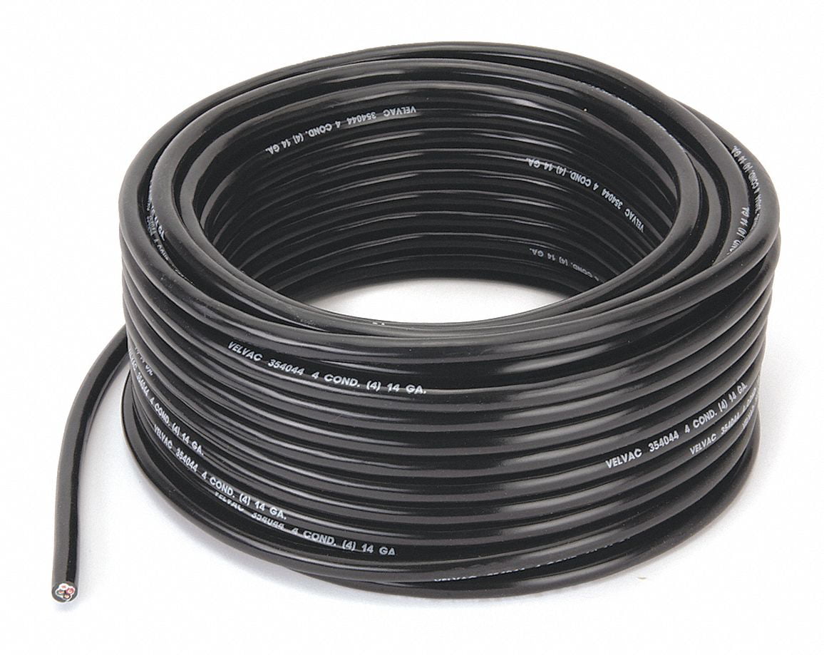 Velvac Trailer Cable,14 AWG,4 Cond,100 ft,Black  050001