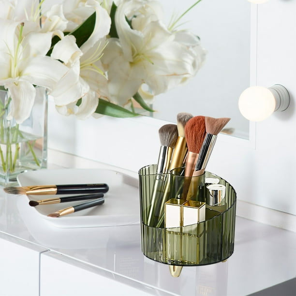 Estuche organizador de brochas de maquillaje de plástico transparente | Caja de almacenamiento de cosméticos multirejilla para brochas, labiales, bolígrafos y perfumes pequeños | Contenedor portátil