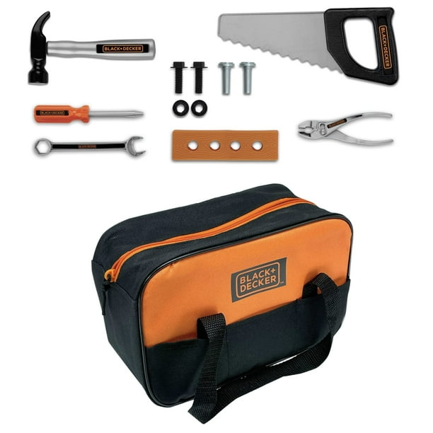 Juego de bolsas de herramientas Black+Decker Junior, 13 piezas con martillo y más