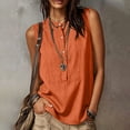 thumbnail image 2 of Women's Cotton Plain Tank Top Summer Comfy High Neck Button Down Blouses Loose Fit Casual Sleeveless Daily Wear Tops Orange, 2 of 9