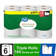 Great Value Ultra Strong Paper Towels, 6 Triple Rolls