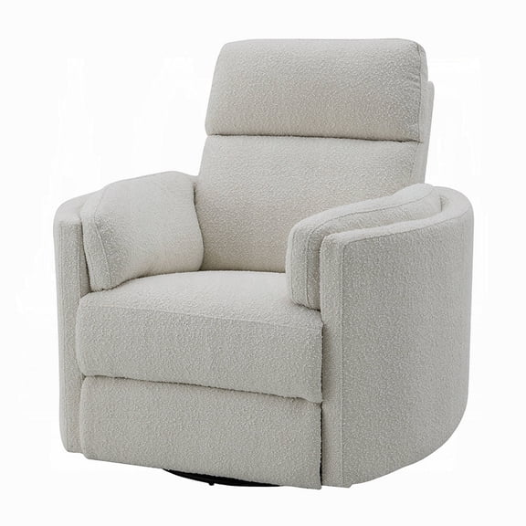 Siri Swivel Glider Recliner Chair, Plush Beige Boucle, Soft Cushioned