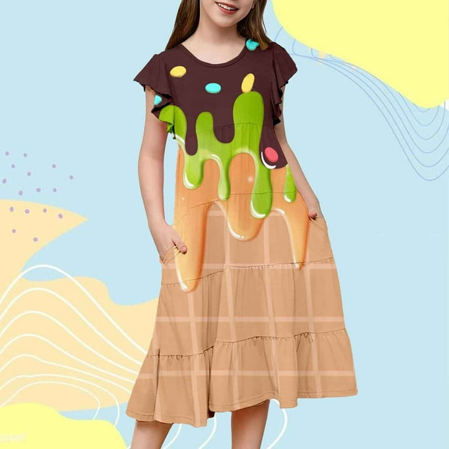 WILLBEST Maxi Vestidos de Mujer para Niñas Adolescentes, Vestidos de Fiesta con Estampados de Mangas Abullonadas para Niñas, Vestidos de Fiesta de Baile para Niñas 292 160