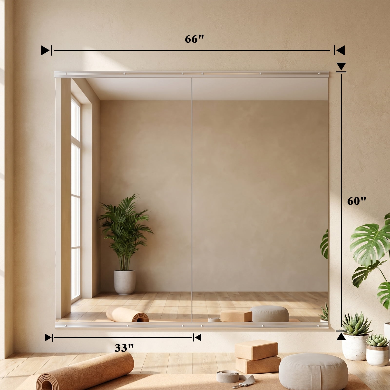 Easy4Home 33"x60" 2 Pack Home Gym Mirror Tempered Glass Frameless Full Length Mirror Wall Mounted Yoga Mirror