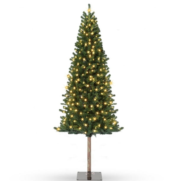 Árbol de Navidad Artificial Lápiz 7.5 Pies | Prelit + Verde y Blanco + Montaje Fácil | Decoración Hogar/Oficina/Centro Comercial