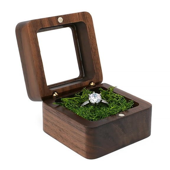 Huhudde Portable Retro Wood Ring Box Jewelry Organizer Earrings Flip Jewelry Wooden Box