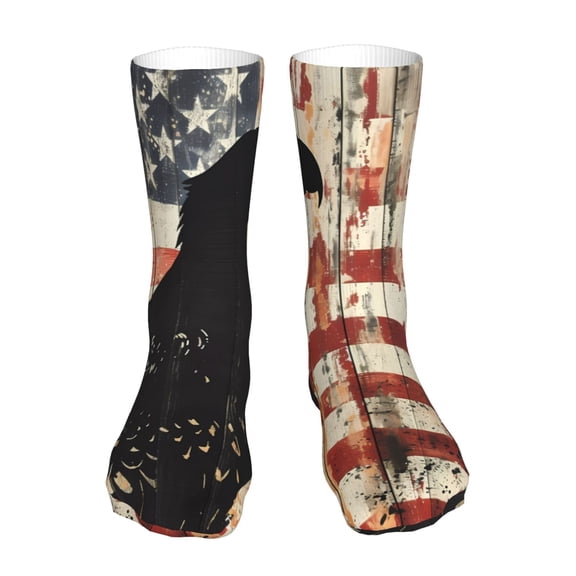 Uemuo Wood Grain Bald Eagle for 16in Socks, Cotton Socks Sports Socks Knee High Socks Comfortable Socks For Men, Women