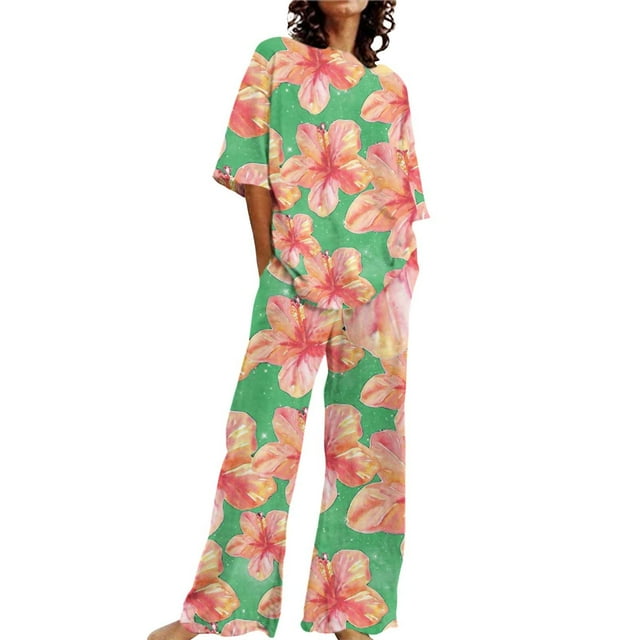 Summer Outfits For Women 2 Cotton Linen Set Oversized T Shirts Straight Leg Pant Plus Size Tracksuit