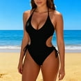 thumbnail image 4 of Womens Sexy One Piece Swimsuit Cut Out Slimming One Shoulder Bathing Suit Thong Monokinis Swimwear (L, Black #A), 4 of 5