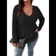 thumbnail image 1 of Suéter Informal de Punto con Cuello en V y Larga para Mujer, Talla Grande Negro XXL, 1 of 10