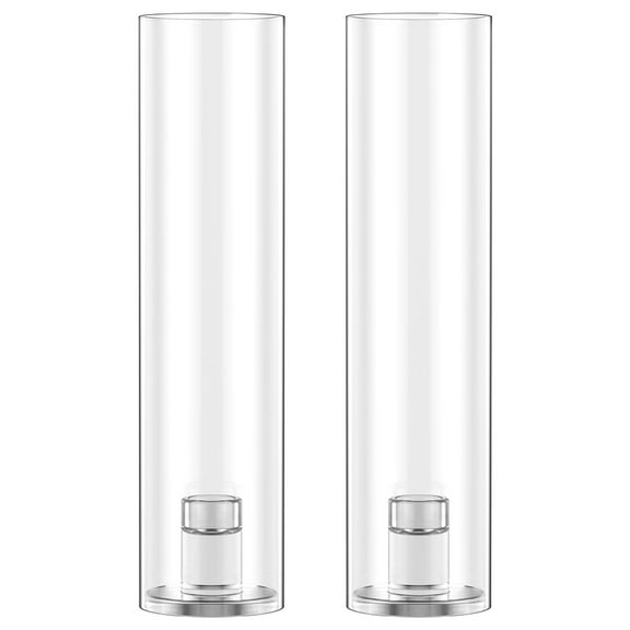 2Pcs Candlestick Holders with Candle Cylinder Cover Clear Glass Candle Holder Windproof Taper Candlestick Stand for Tables Party Decor
