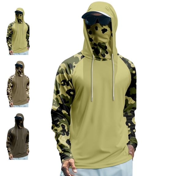 LWavelet UPF 50 Long Sleeve Shirts Men with Mask Fishing Shirts Long Sleeve UV Rash Guard Summer Quick Dry Cooling Lightweight Hoodies