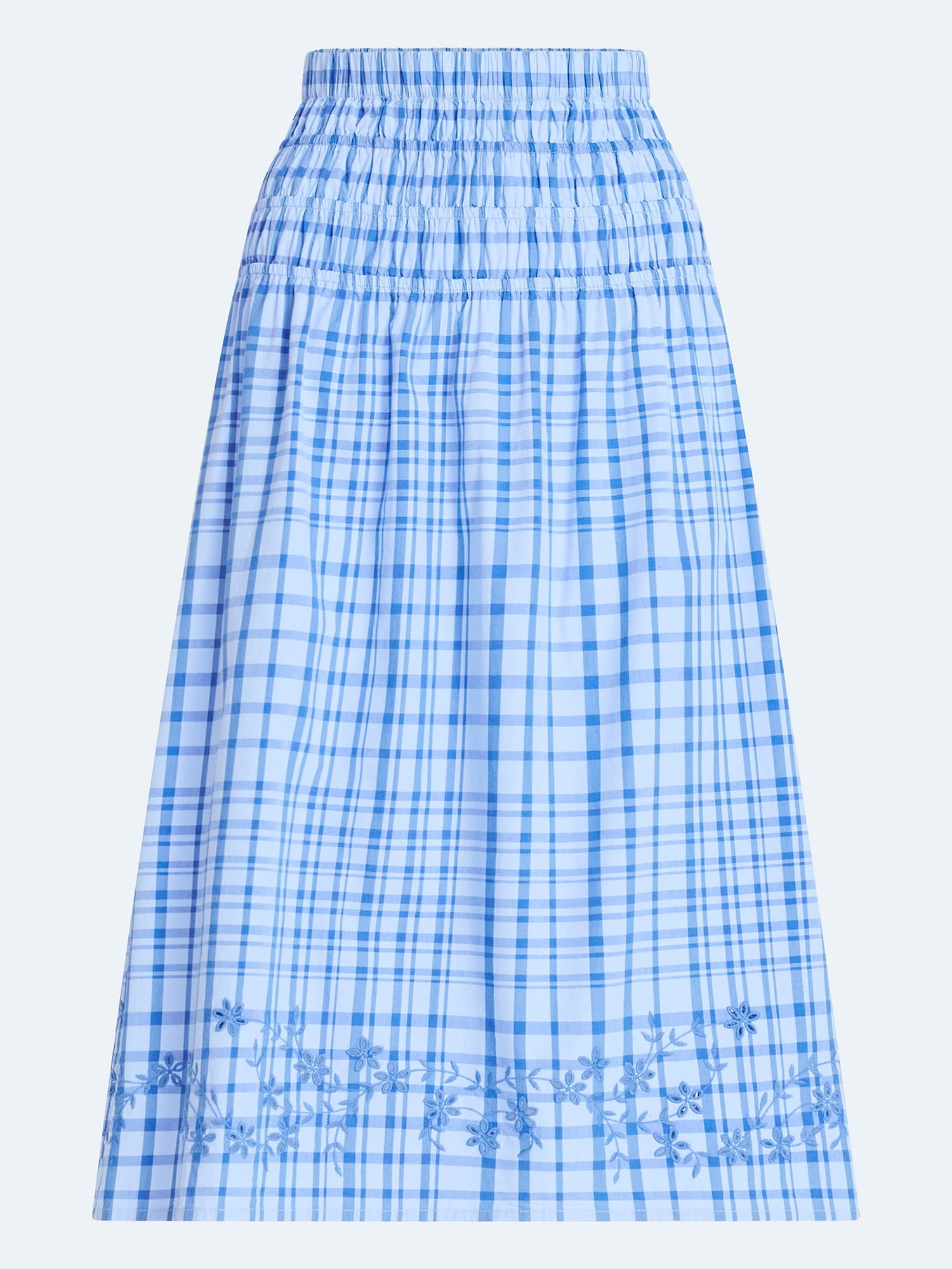 Free Assembly Women's and Women's Plus Embroidered Cotton Maxi Skirt with Smocked Waist, Sizes XS-4X