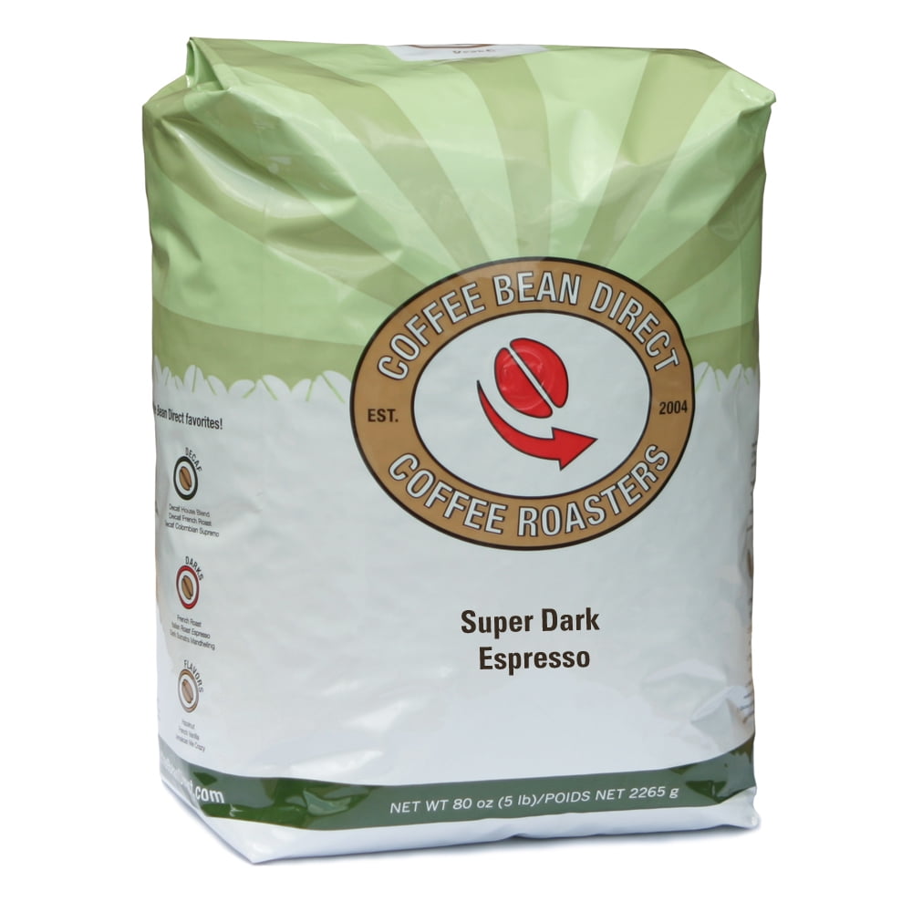 Coffee Bean Direct Dark Roast Whole Bean Espresso, Super Dark, 80 Oz by Coffee Bean Direct
