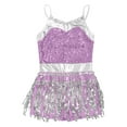 thumbnail image 5 of YONGHS Kids Girls Sequins Sleeveless Leotard Fringed Tassels Dress Latin Modern Dance Costume Lavender 12, 5 of 7
