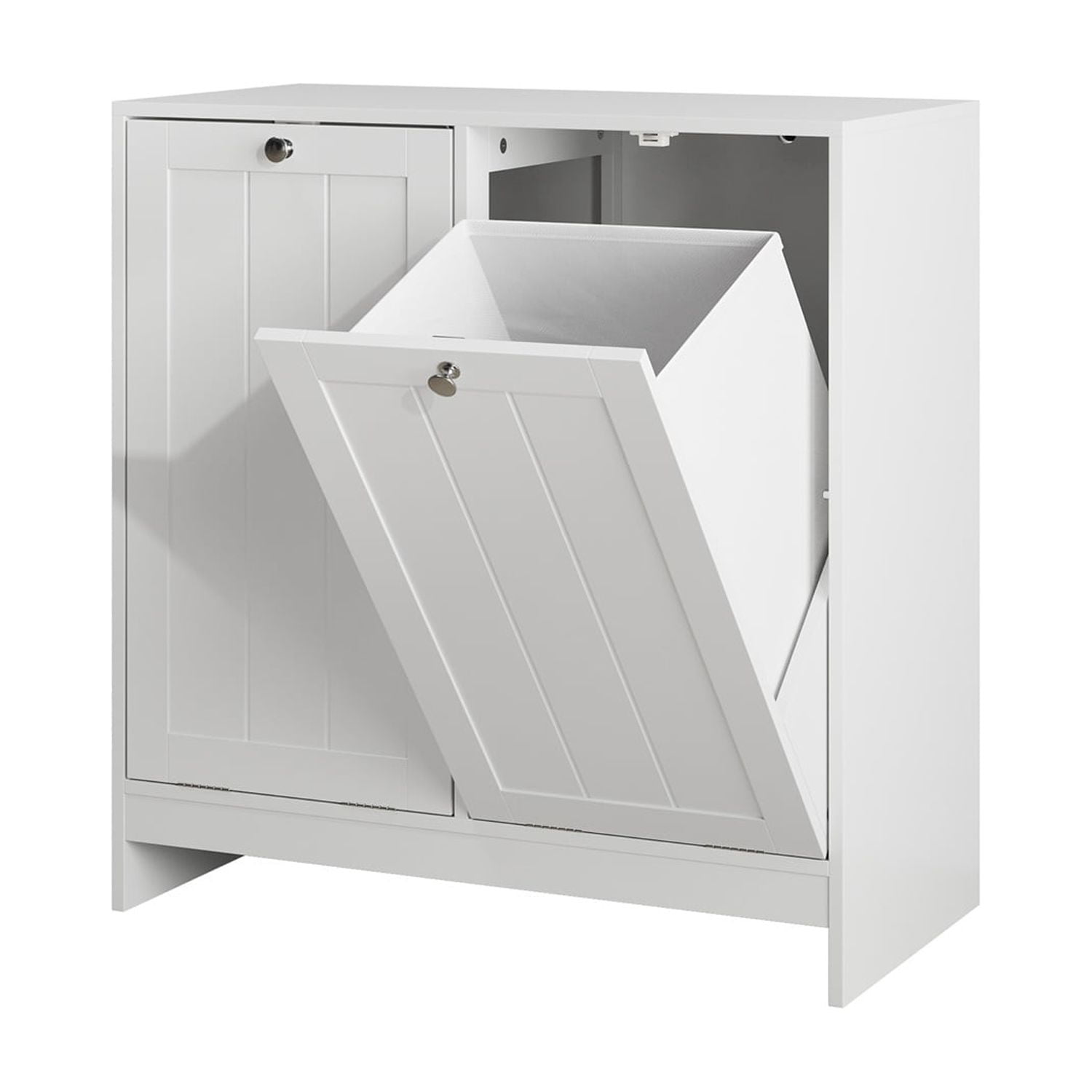Hommoo Bathroom Laundry Storage Cabinet, Sloping Laundry Basket with Removable Inner Basket, Freestanding Household Storage Rack, White