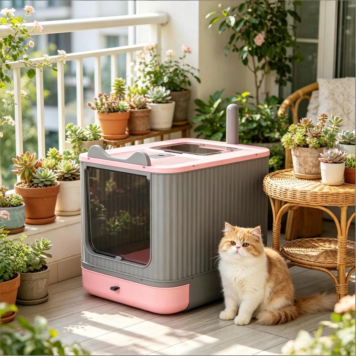 FENGFAN Gray Enclosed Cat Litter Box, Front Entry Top Exit with Slide-Out Tray, Odor Control Easy Clean for Small Medium Cats