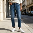 thumbnail image 2 of QIYAGBSA Women's Straight Leg Jeans High Waisted Button Fly Five Pocket Denim Casual Everyday Wear (Dark Blue, M), 2 of 6