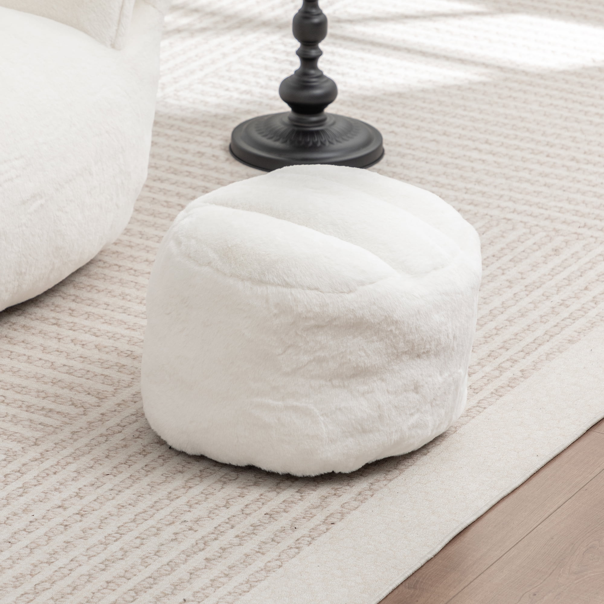 Bean Bag Chair, Comfy Bean Bag Sofa with Back Support, With Footstool,Faux Fur Bean Bag Chair for Adults and Kids, Stuffed Floor Sofa for Living Room, Bedroom, Apartment, White