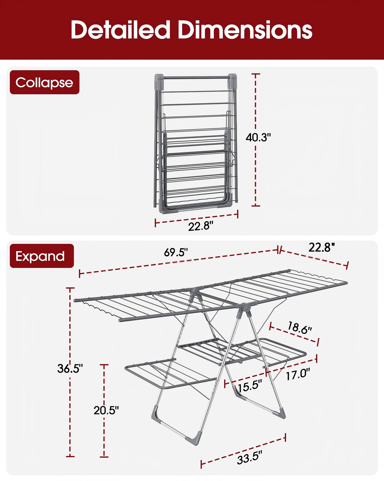 Sakugi 2-Tier Foldable Clothes Drying Rack, Gray photo 2