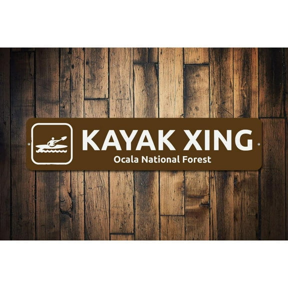 Kayak Crossing Novelty Decor, Metal Wall Sign - 4x18 Inches