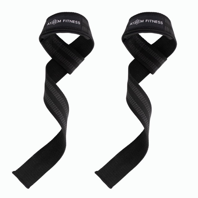 Par de Straps Gym ATOM FITNESS Correas Levantamiento Pesas Crossfit negro 62*4 cm