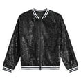 thumbnail image 5 of YONGHS Kids Girls Sparkly Sequins Baseball Coat Long Sleeve Disco Dance Party Bomber Jacket Black 10, 5 of 7