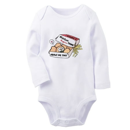 

iDzn® If Chicken Nuggets Think About me Too Funny Rompers Newborn Baby Unisex Bodysuits Infant Jumpsuits Toddler Kids Long Sleeve Oufits (White 6-12 Months)